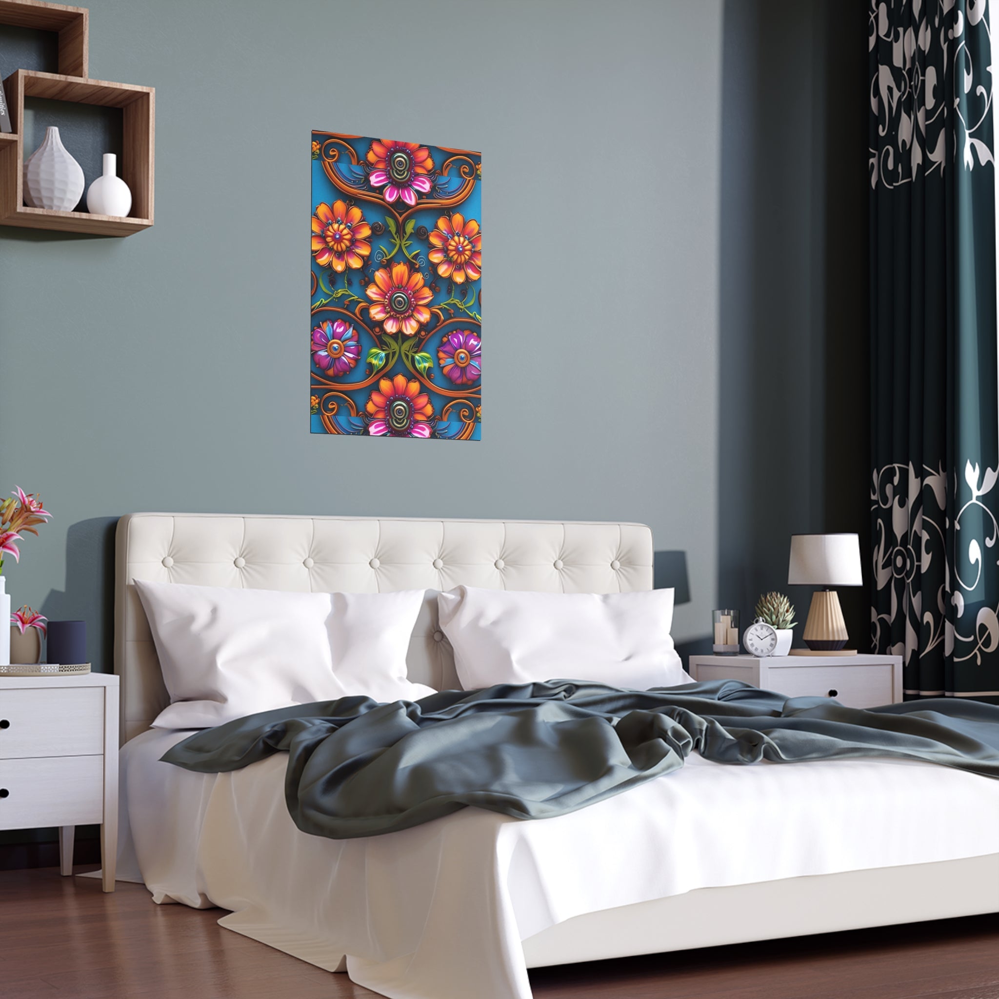 Floral Silk Poster – Vibrant Boho Wall Art for Indoor & Outdoor Decor