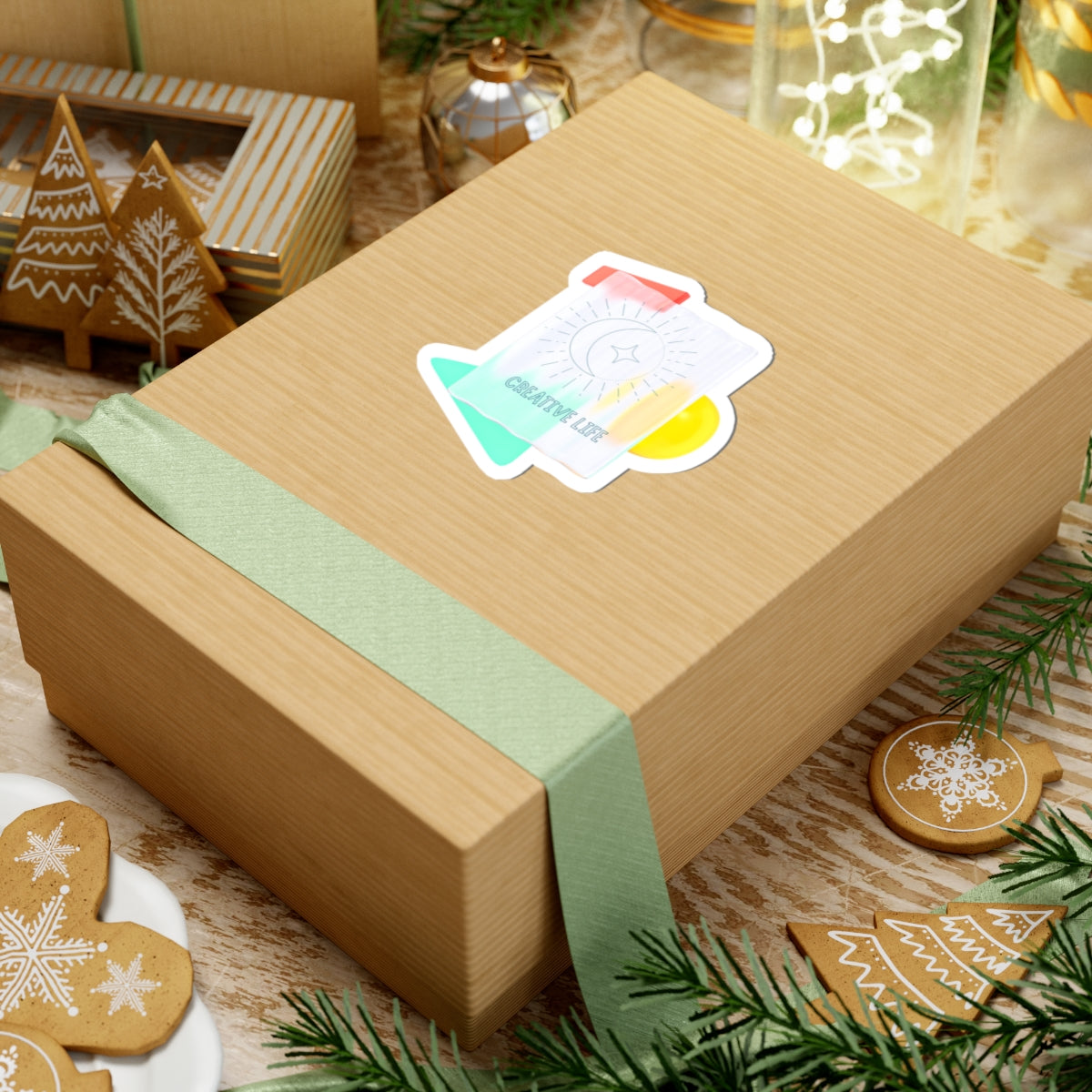 Creative Life Moon & Star Kiss-Cut Sticker — Pastel Geometric Laptop Decal