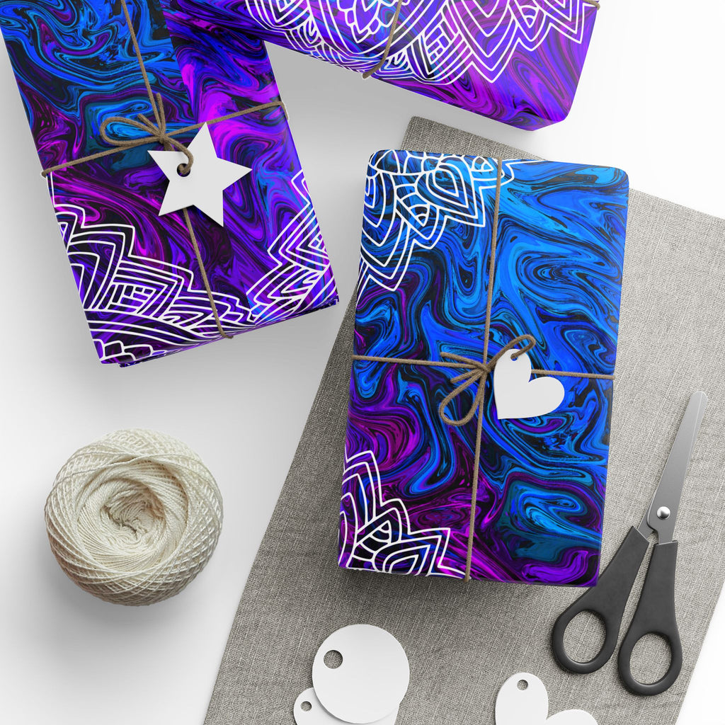 Psychedelic Mandala Wrapping Paper – Blue & Purple Marble Gift Wrap