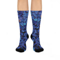 Blue Hydrangea Pattern Cushioned Crew Socks — Floral Crew Socks with Comfort Cushioning