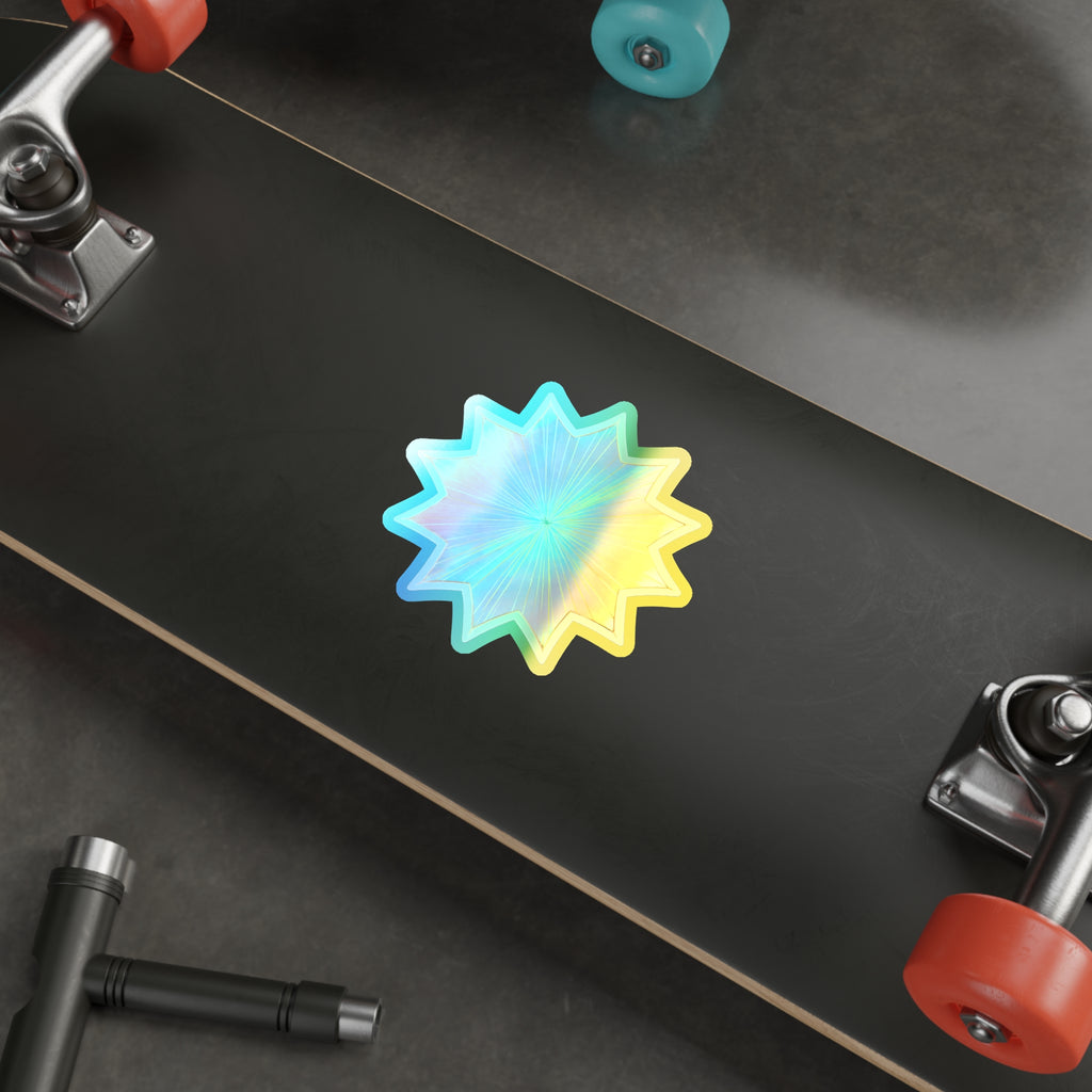 Holographic Starburst Die-Cut Sticker — Iridescent Rainbow Vinyl for Skateboards, Laptops & Water Bottles