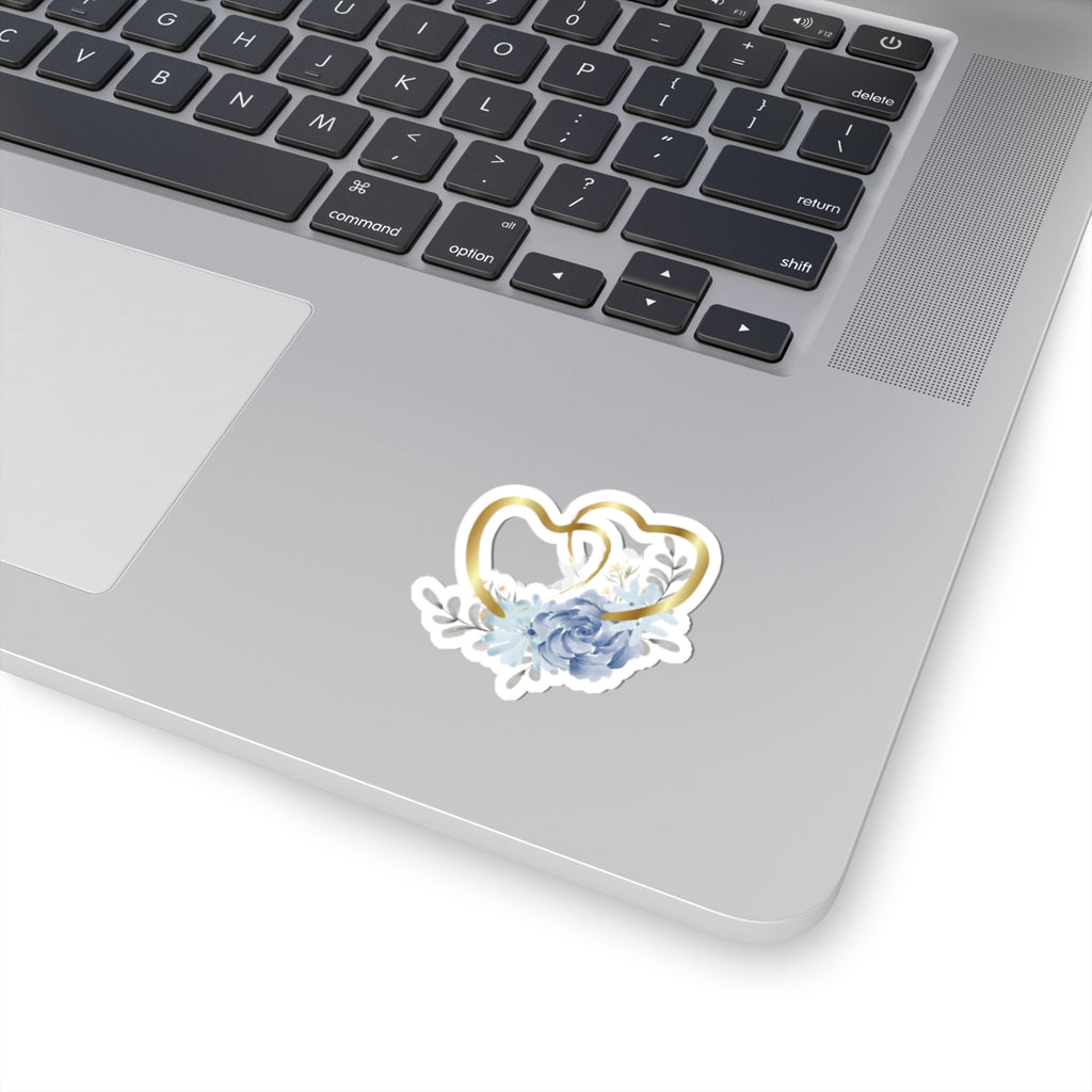 Gold Double Hearts Floral Sticker — Romantic Wedding & Anniversary Kiss-Cut Decal