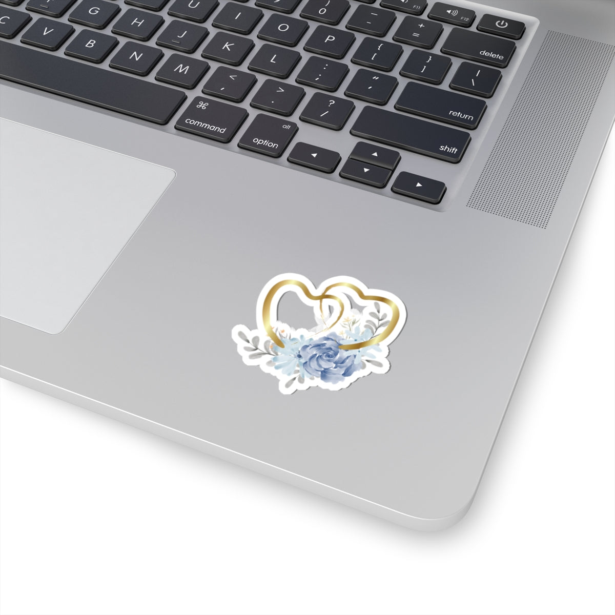 Gold Double Hearts Floral Sticker — Romantic Wedding & Anniversary Kiss-Cut Decal