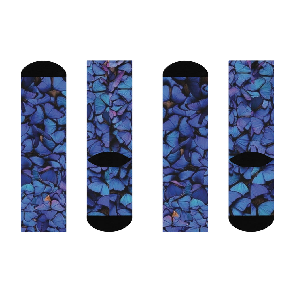 Blue Hydrangea Pattern Cushioned Crew Socks — Floral Crew Socks with Comfort Cushioning