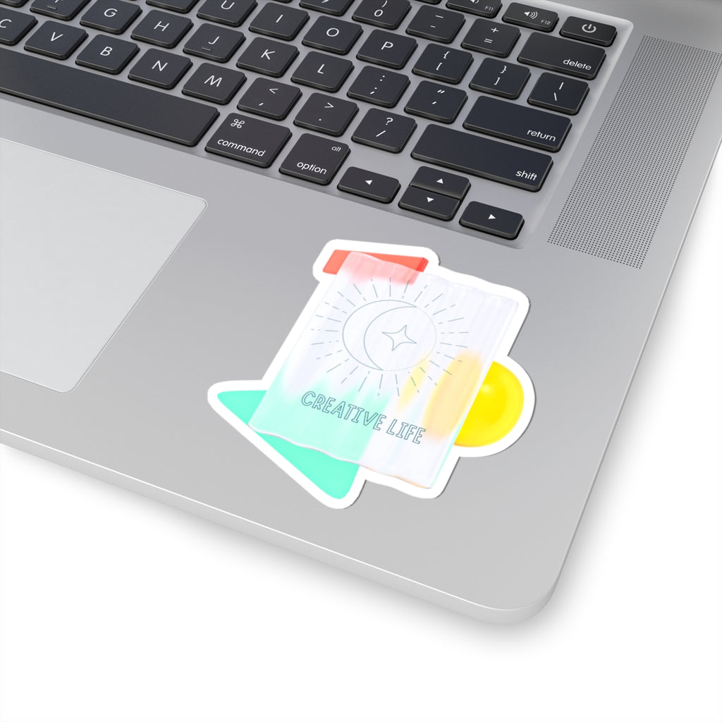 Creative Life Moon & Star Kiss-Cut Sticker — Pastel Geometric Laptop Decal