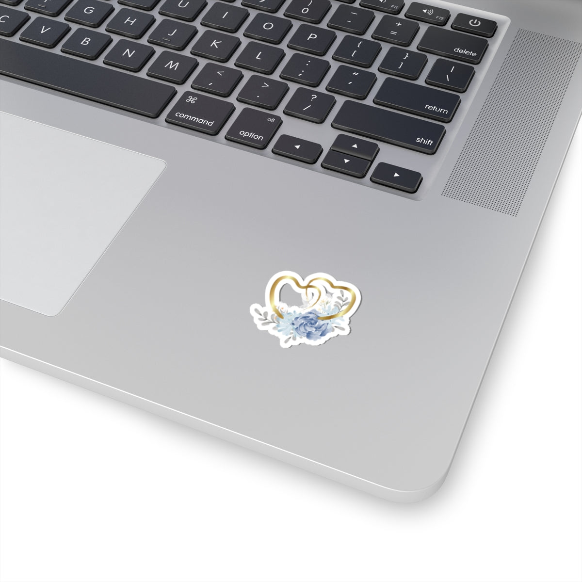 Gold Double Hearts Floral Sticker — Romantic Wedding & Anniversary Kiss-Cut Decal