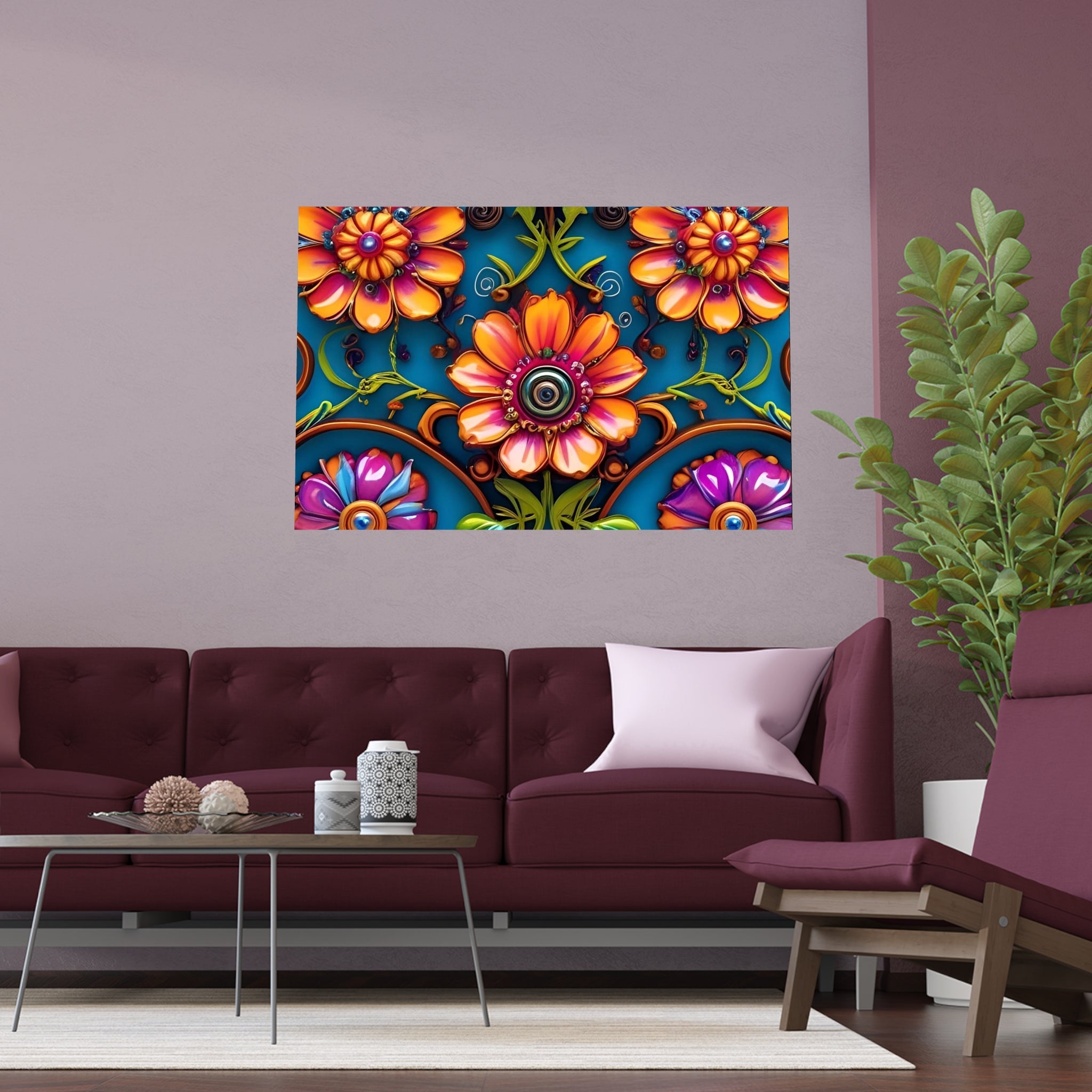Floral Silk Poster – Vibrant Boho Wall Art for Indoor & Outdoor Decor
