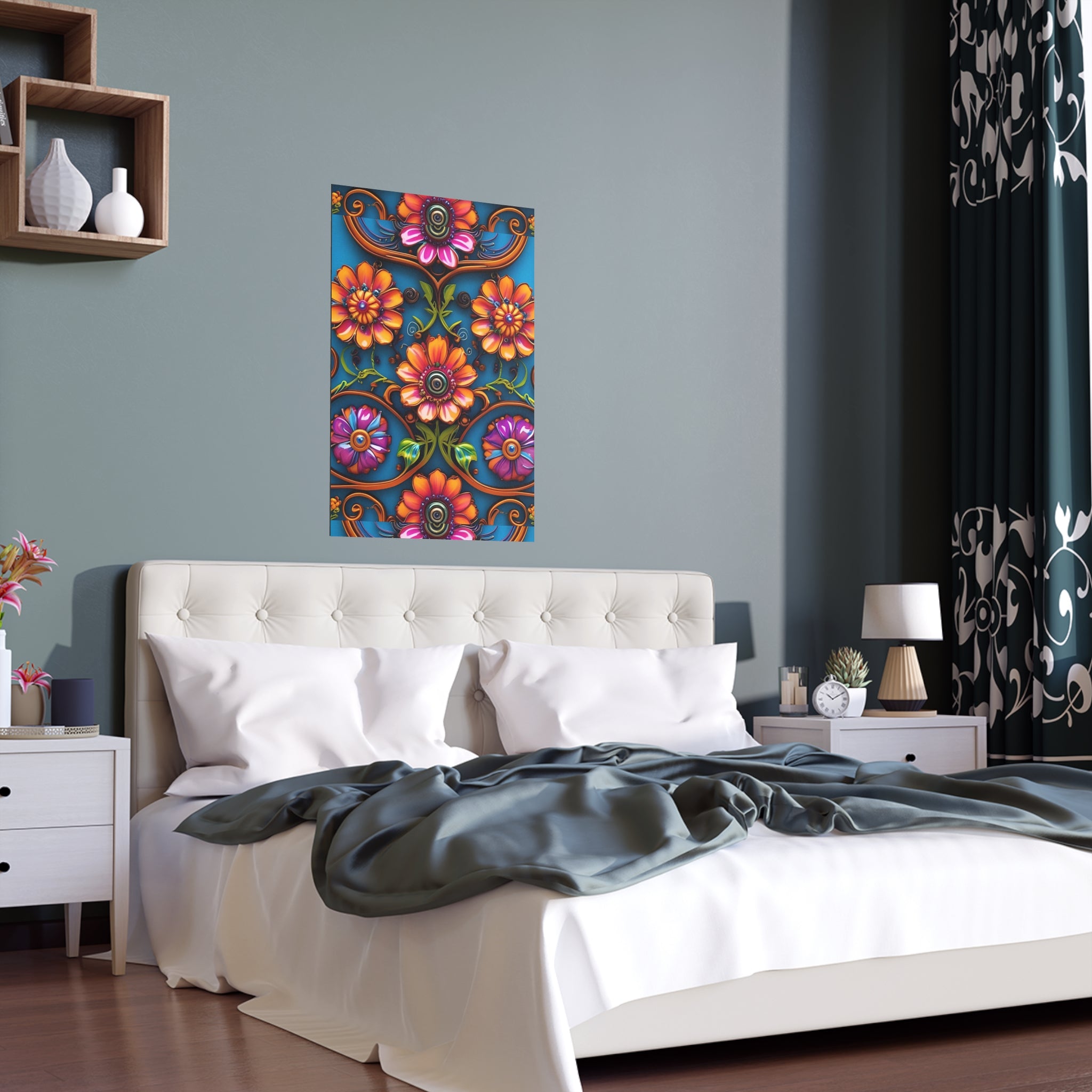 Floral Silk Poster – Vibrant Boho Wall Art for Indoor & Outdoor Decor