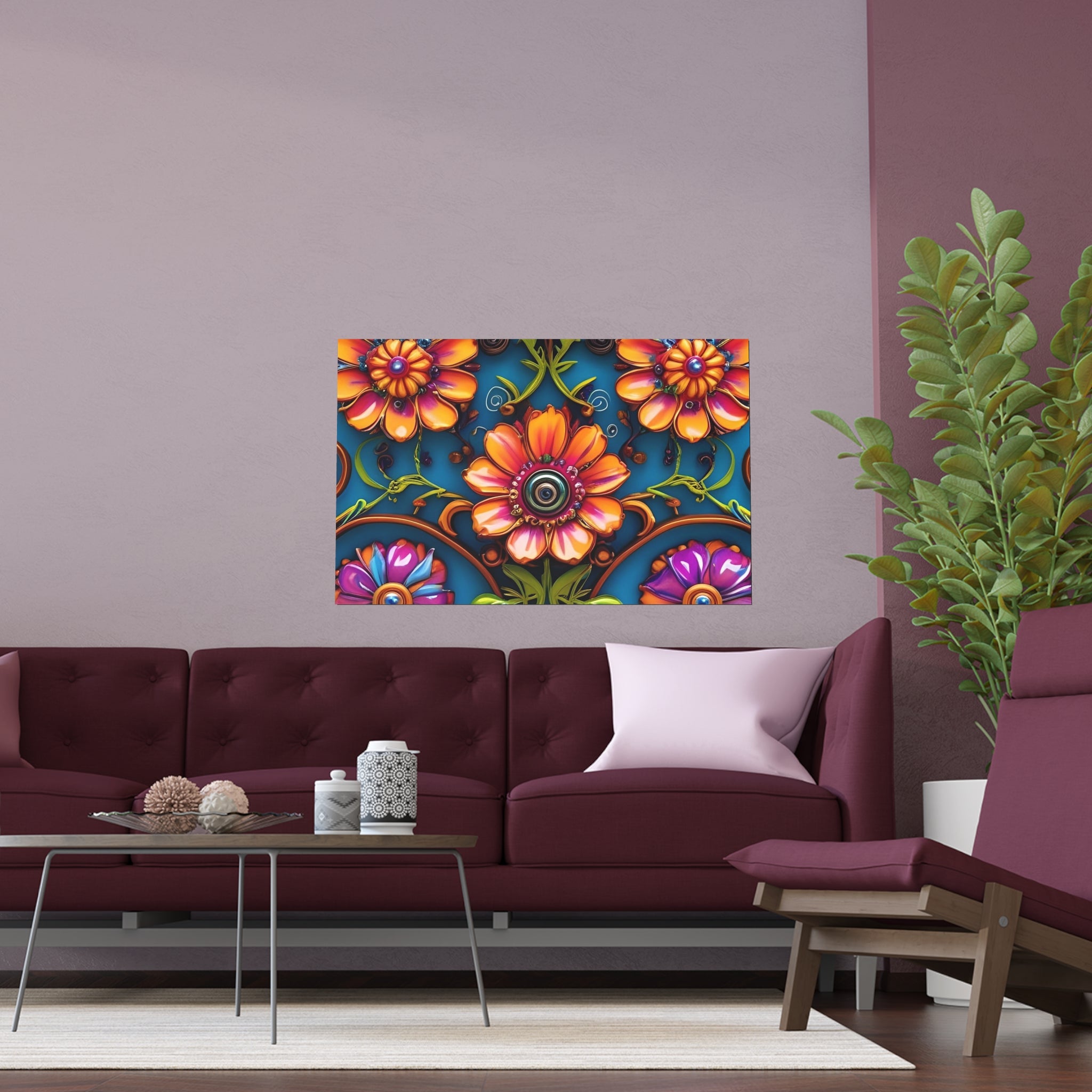 Floral Silk Poster – Vibrant Boho Wall Art for Indoor & Outdoor Decor