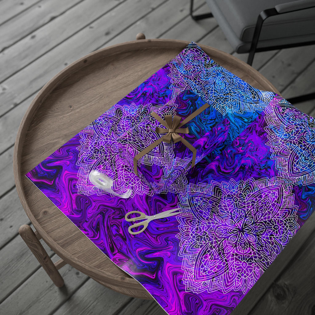 Psychedelic Mandala Wrapping Paper – Blue & Purple Marble Gift Wrap
