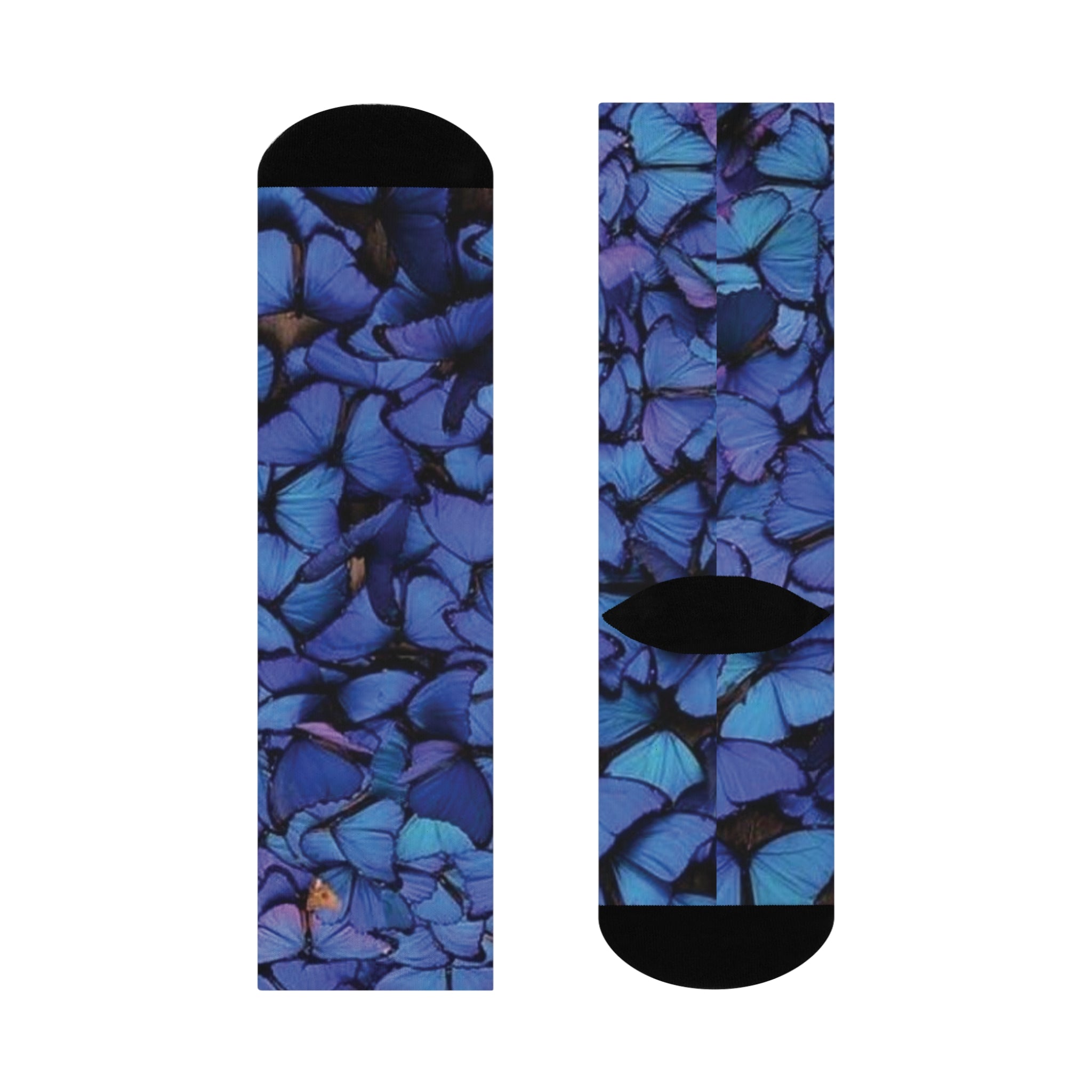 Blue Hydrangea Pattern Cushioned Crew Socks — Floral Crew Socks with Comfort Cushioning