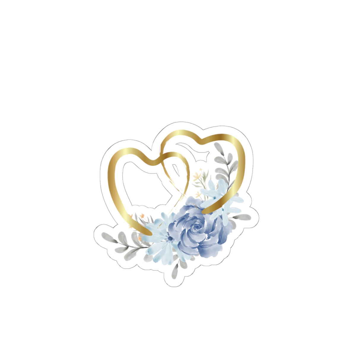 Gold Double Hearts Floral Sticker — Romantic Wedding & Anniversary Kiss-Cut Decal