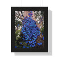 Framed Vertical Poster — Blue Butterfly Tree Nature Wall Art