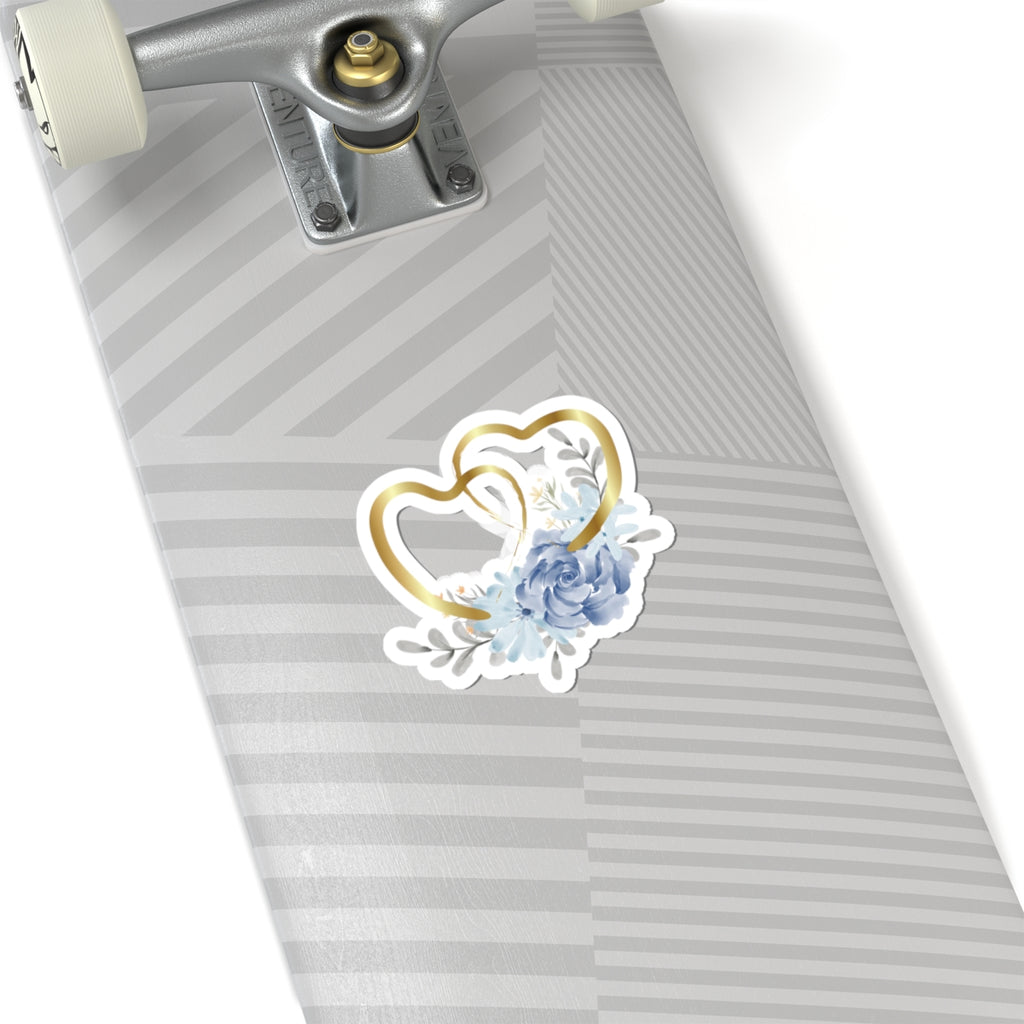 Gold Double Hearts Floral Sticker — Romantic Wedding & Anniversary Kiss-Cut Decal
