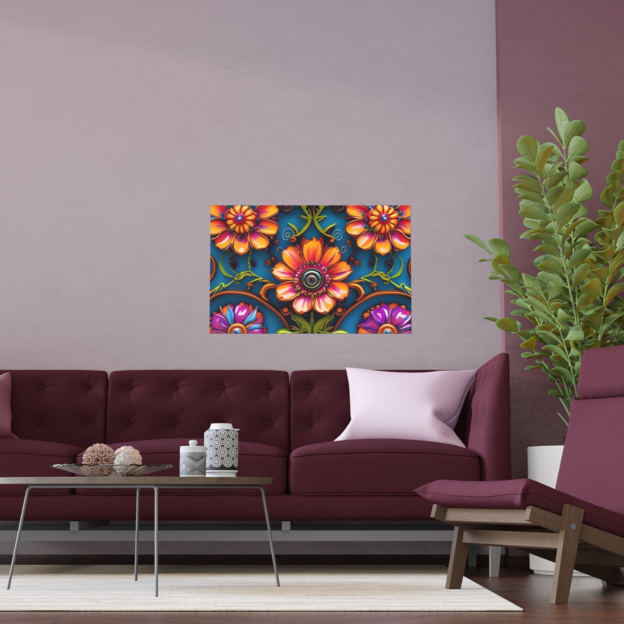 Floral Silk Poster – Vibrant Boho Wall Art for Indoor & Outdoor Decor