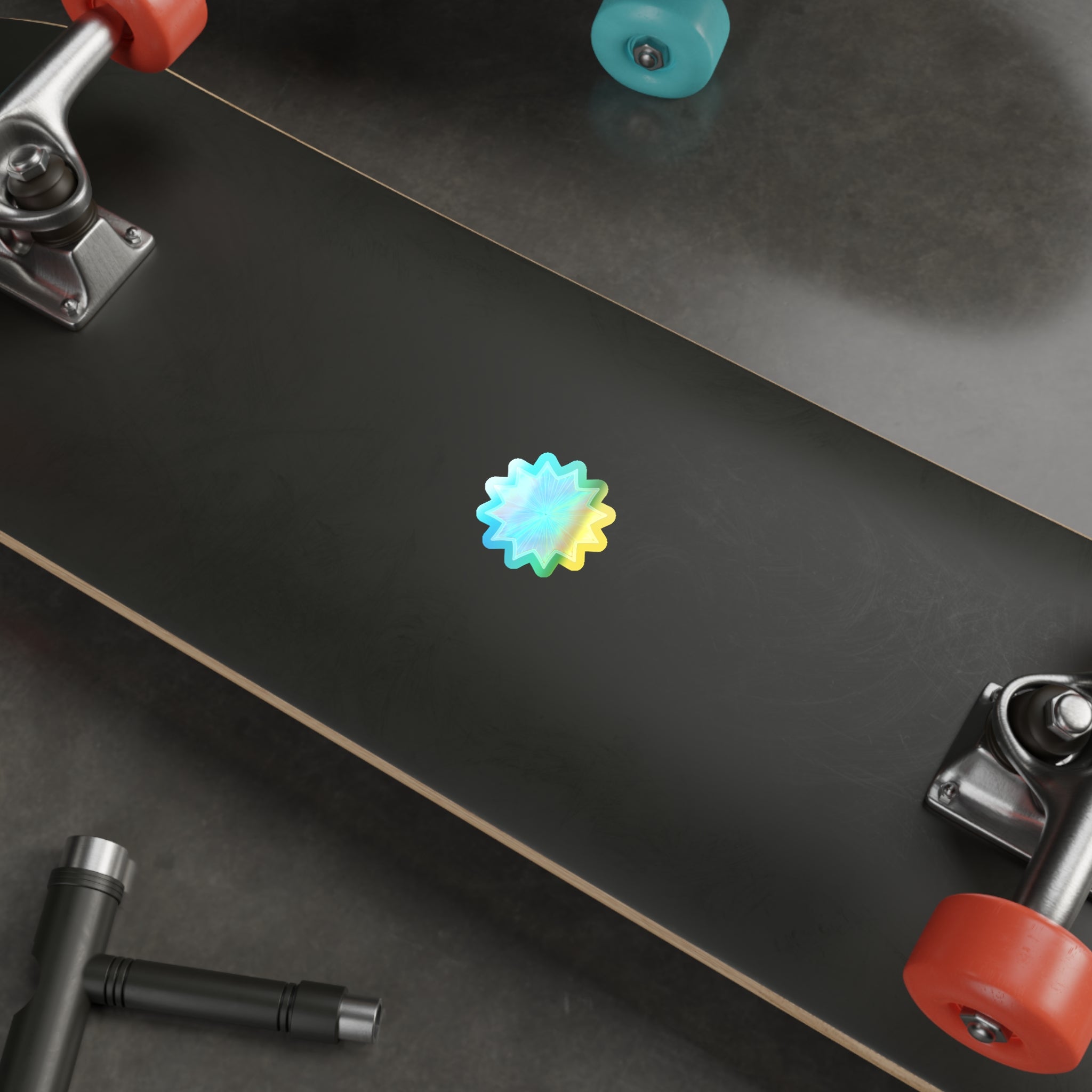 Holographic Starburst Die-Cut Sticker — Iridescent Rainbow Vinyl for Skateboards, Laptops & Water Bottles
