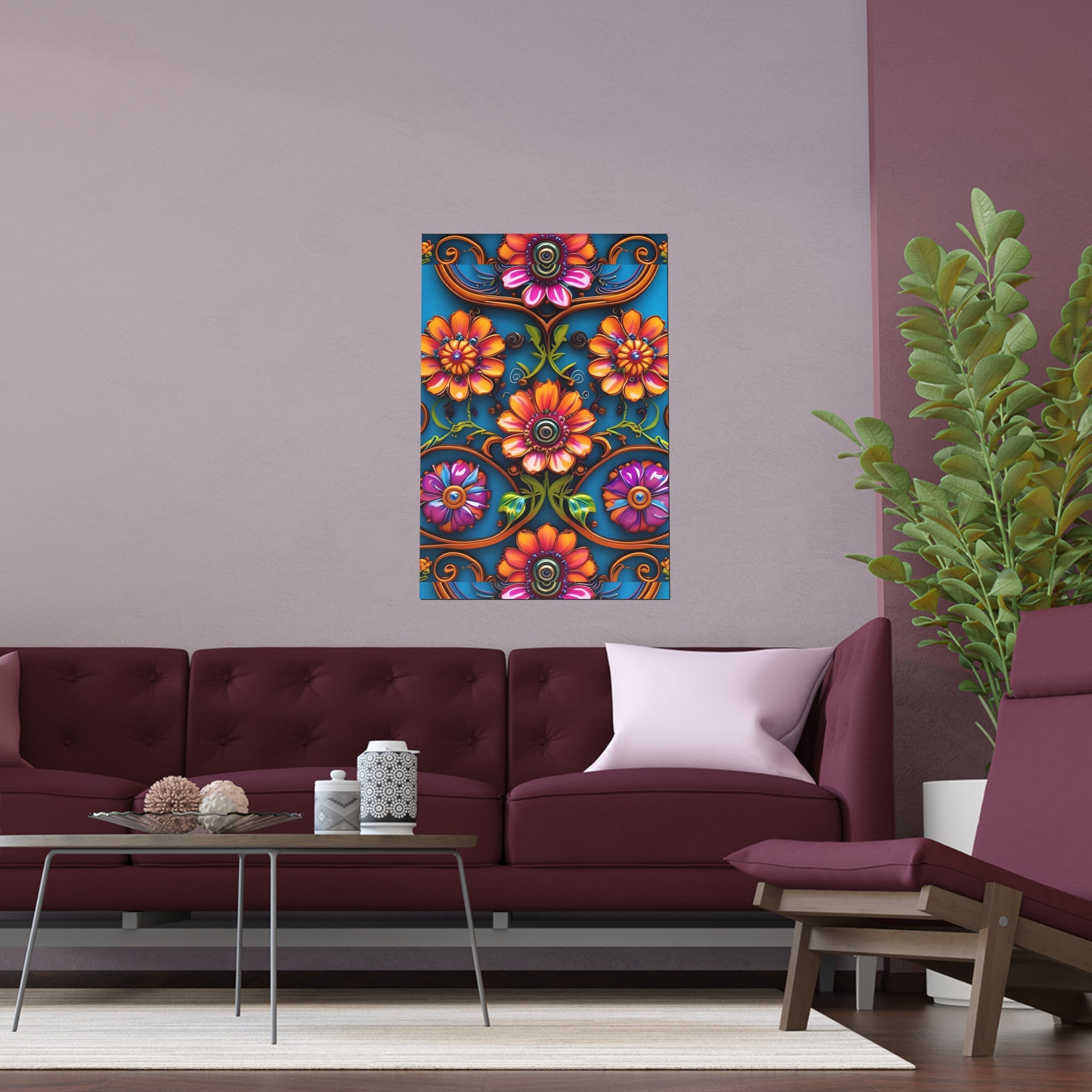 Floral Silk Poster – Vibrant Boho Wall Art for Indoor & Outdoor Decor