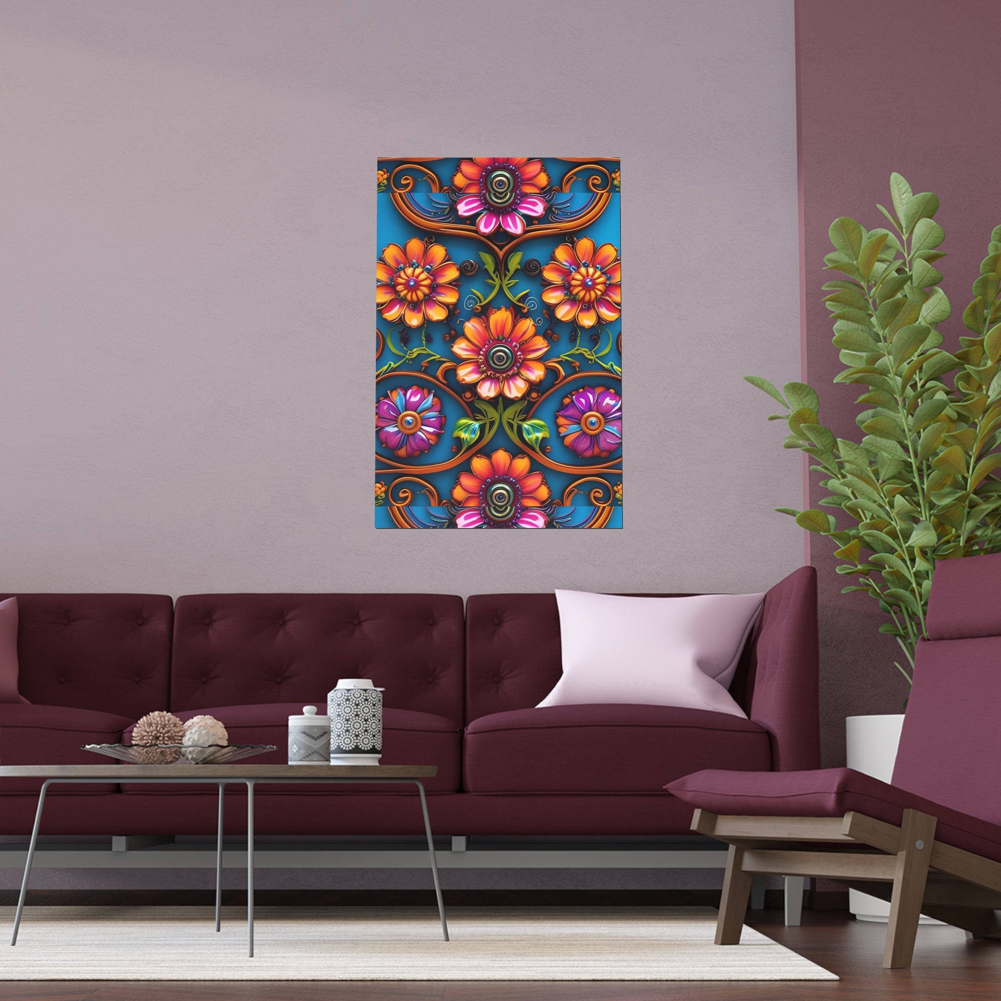 Floral Silk Poster – Vibrant Boho Wall Art for Indoor & Outdoor Decor
