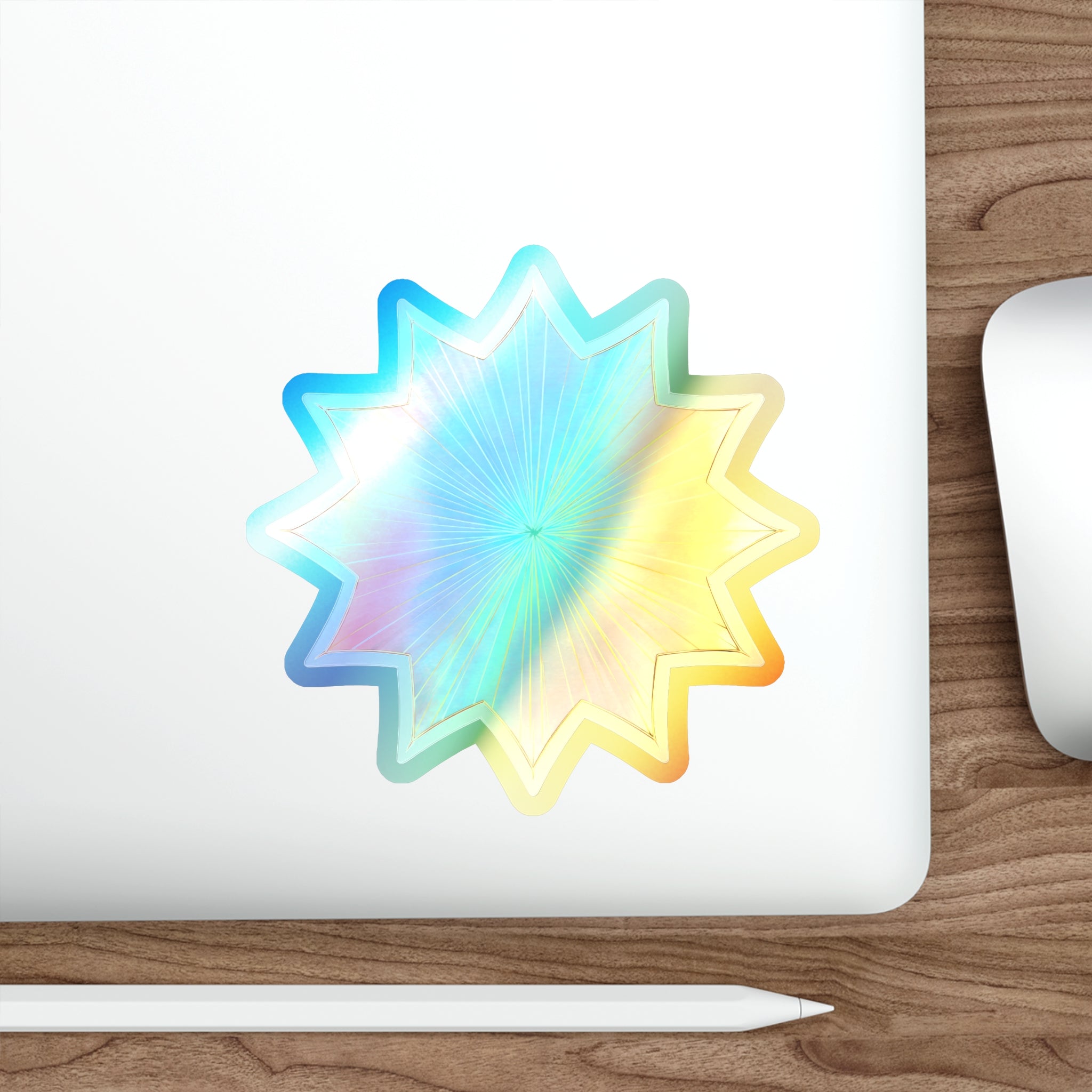 Holographic Starburst Die-Cut Sticker — Iridescent Rainbow Vinyl for Skateboards, Laptops & Water Bottles