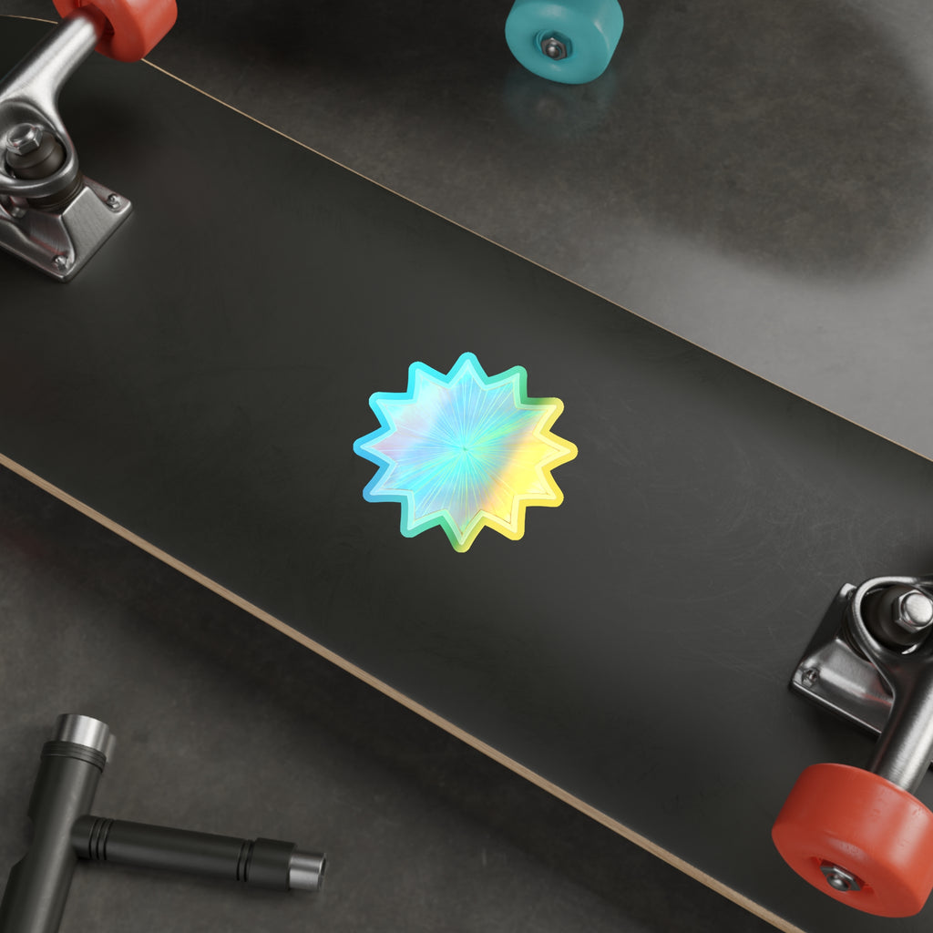 Holographic Starburst Die-Cut Sticker — Iridescent Rainbow Vinyl for Skateboards, Laptops & Water Bottles