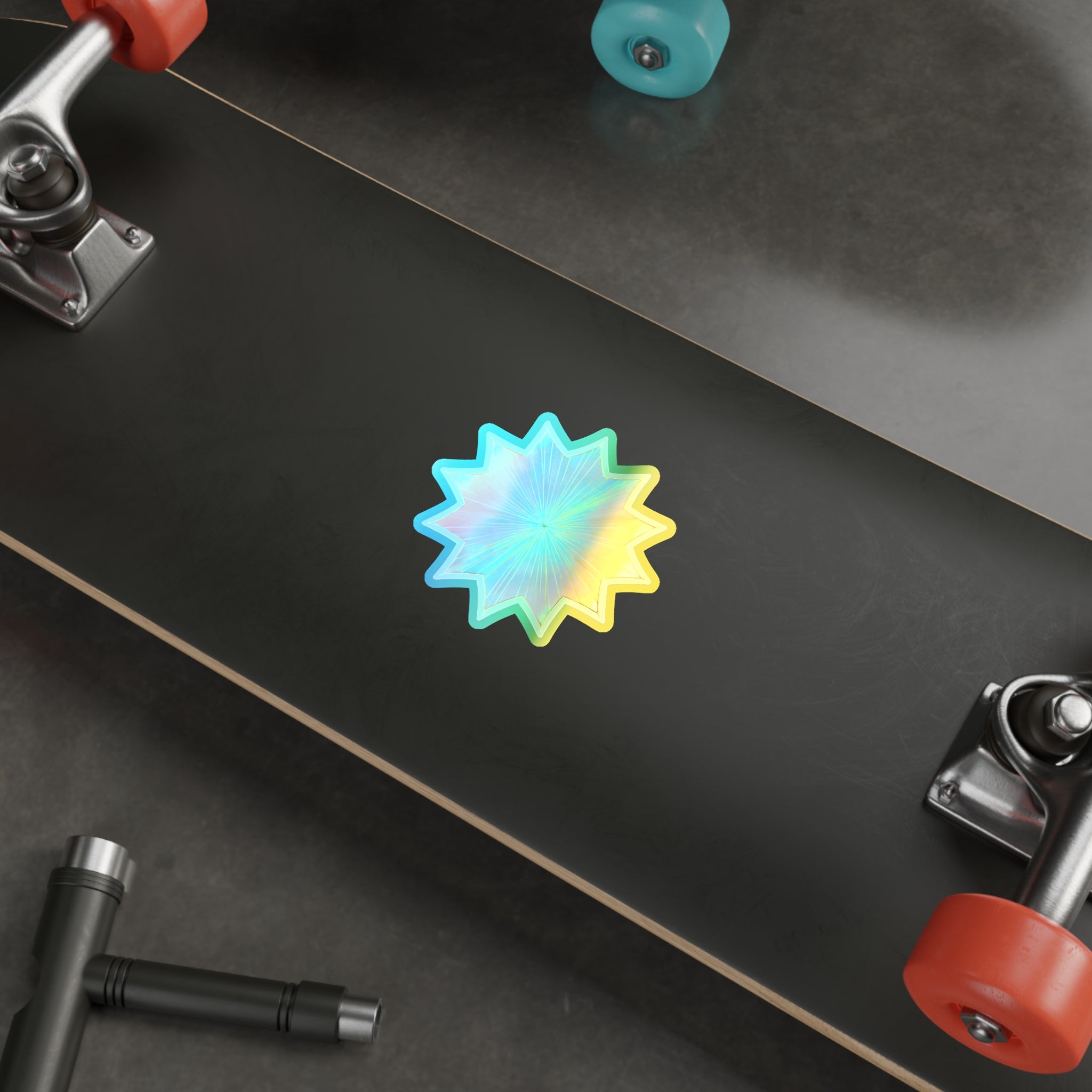 Holographic Starburst Die-Cut Sticker — Iridescent Rainbow Vinyl for Skateboards, Laptops & Water Bottles