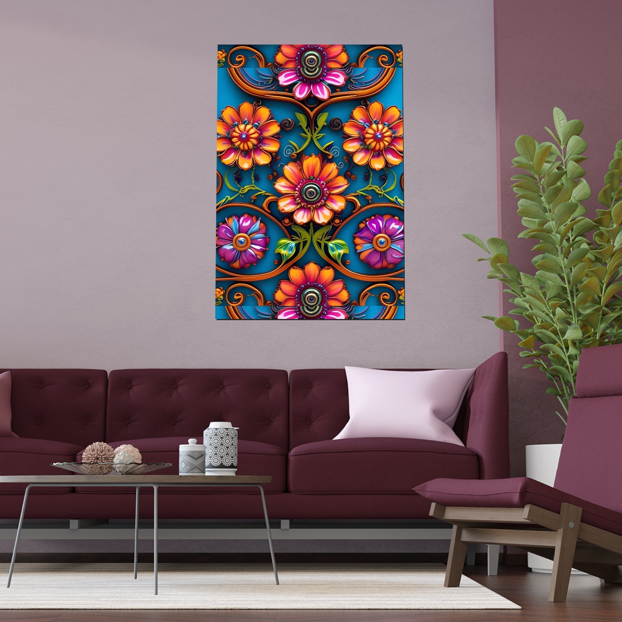 Floral Silk Poster – Vibrant Boho Wall Art for Indoor & Outdoor Decor