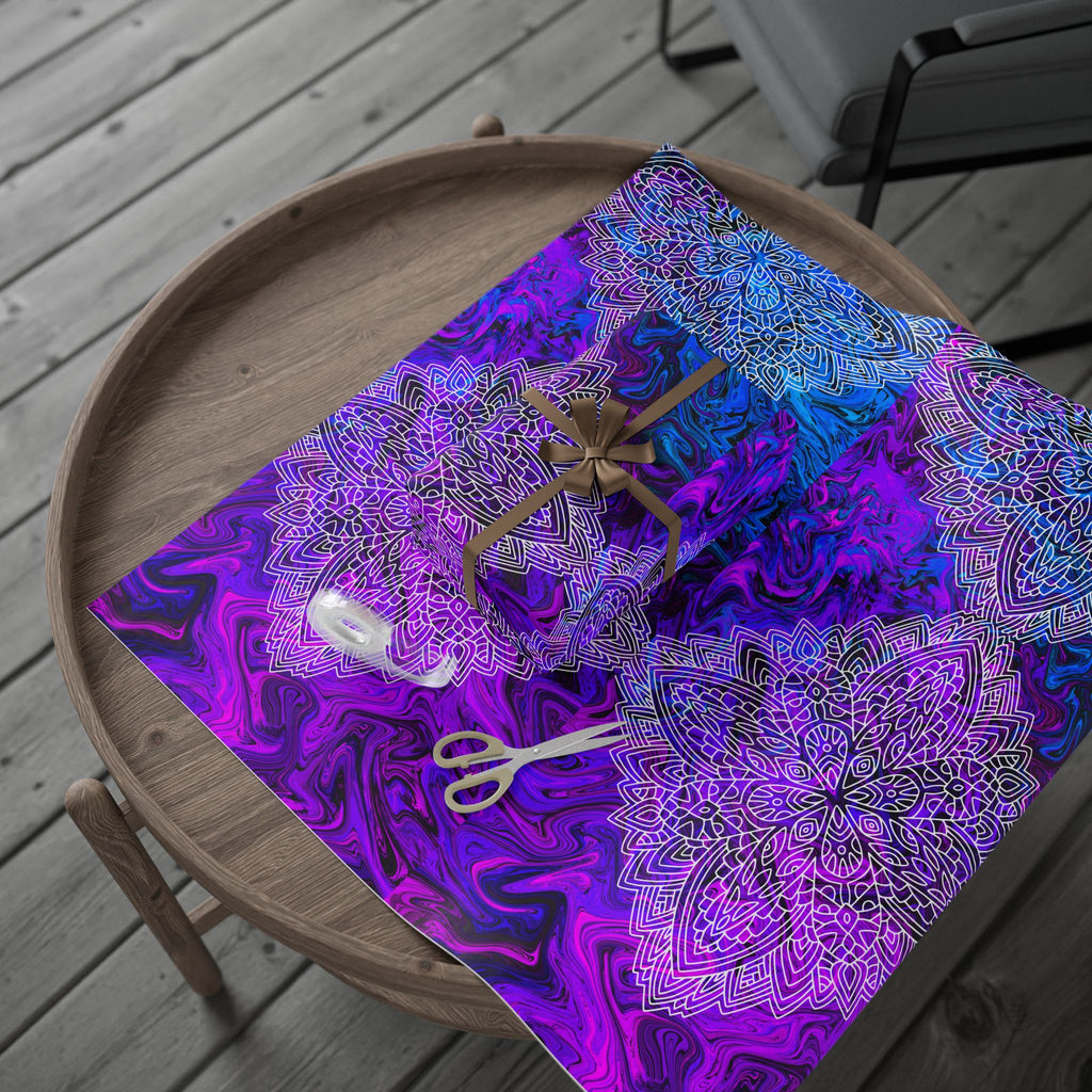 Psychedelic Mandala Wrapping Paper – Blue & Purple Marble Gift Wrap