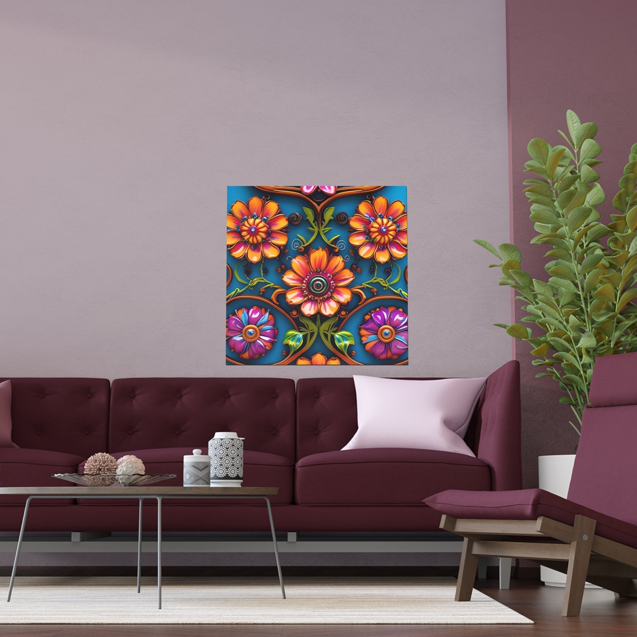 Floral Silk Poster – Vibrant Boho Wall Art for Indoor & Outdoor Decor