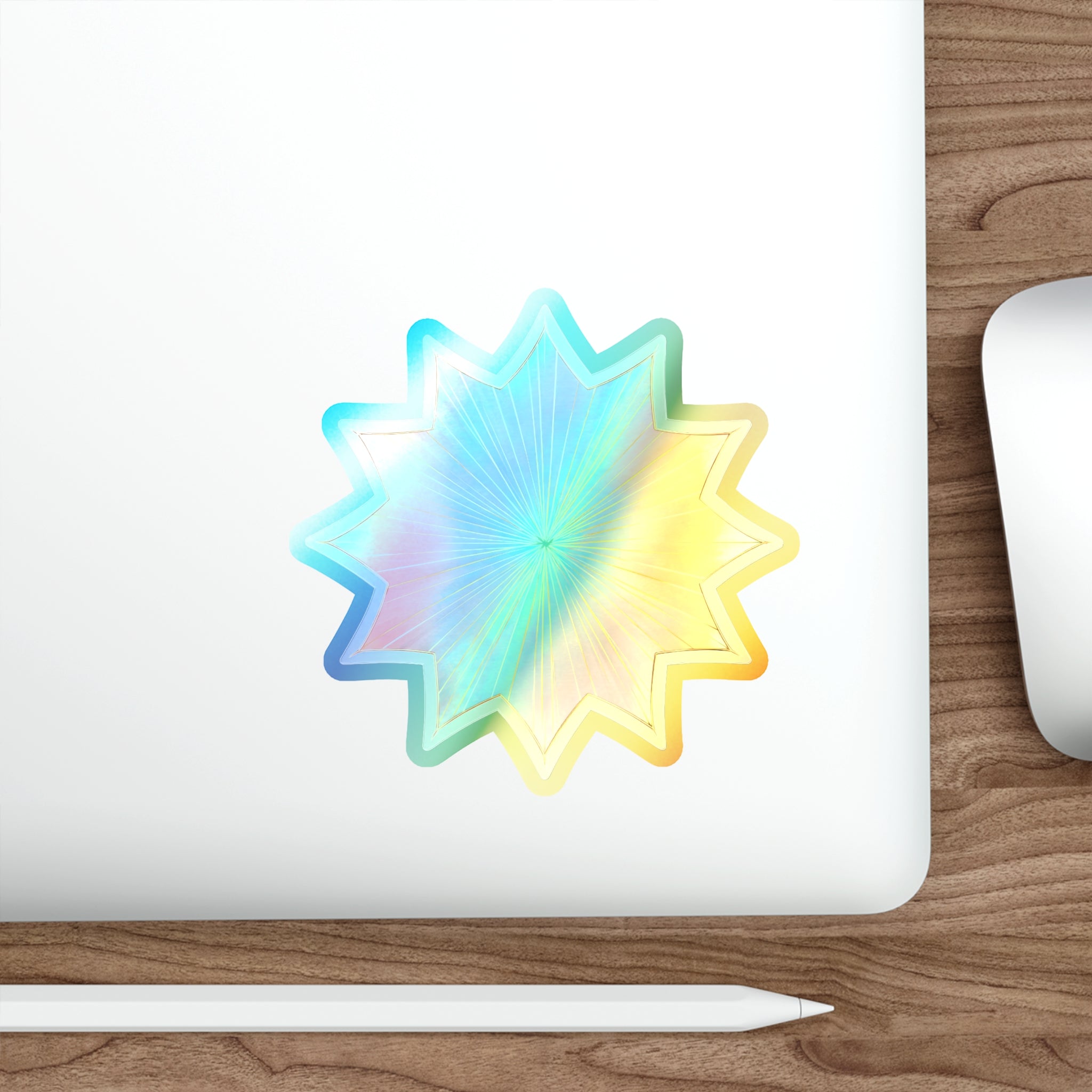 Holographic Starburst Die-Cut Sticker — Iridescent Rainbow Vinyl for Skateboards, Laptops & Water Bottles