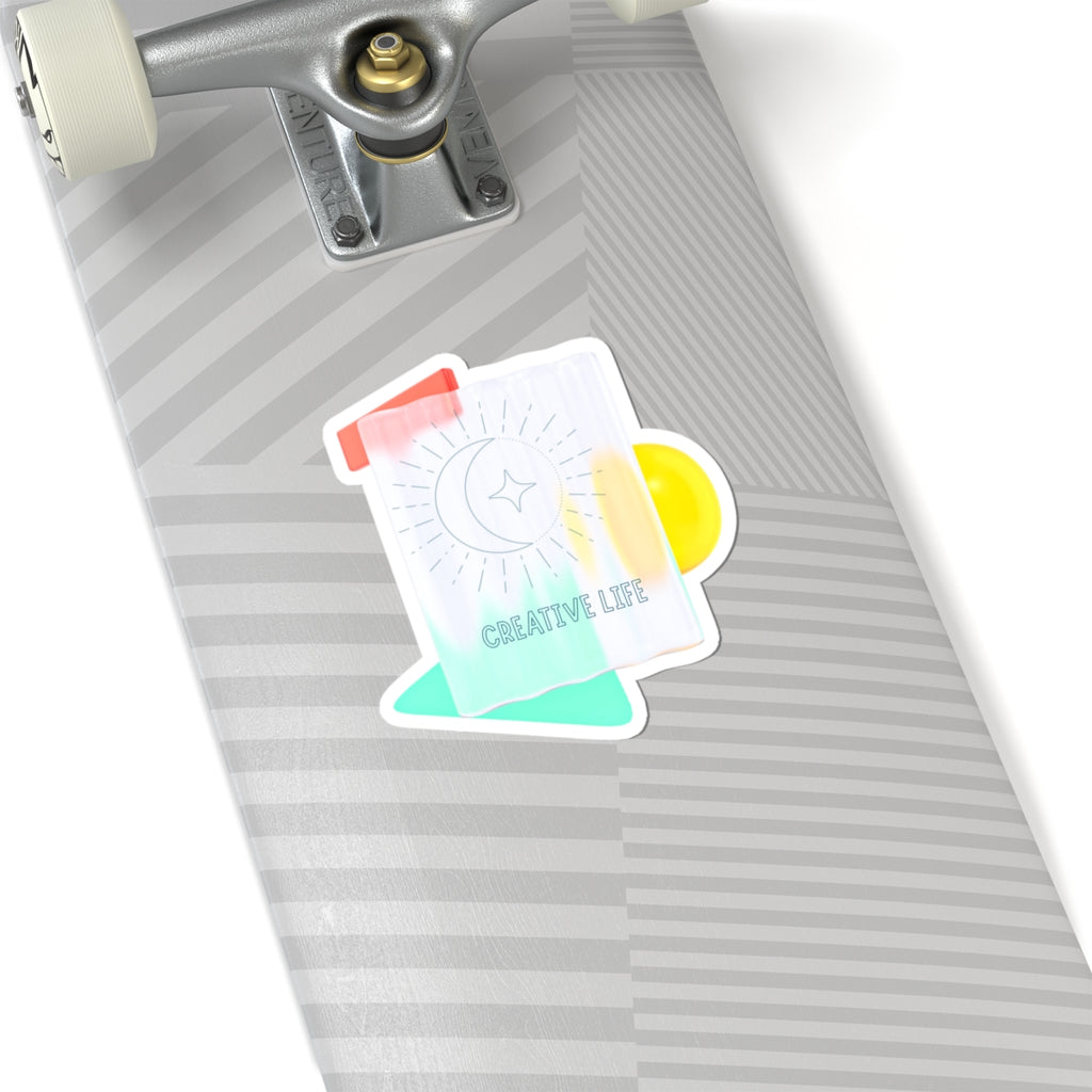 Creative Life Moon & Star Kiss-Cut Sticker — Pastel Geometric Laptop Decal