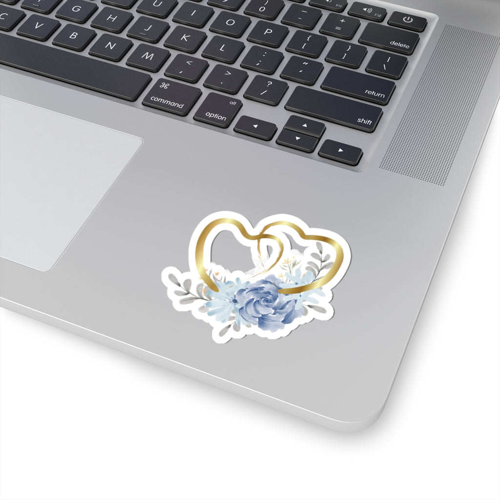 Gold Double Hearts Floral Sticker — Romantic Wedding & Anniversary Kiss-Cut Decal