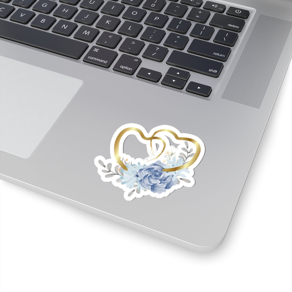 Gold Double Hearts Floral Sticker — Romantic Wedding & Anniversary Kiss-Cut Decal