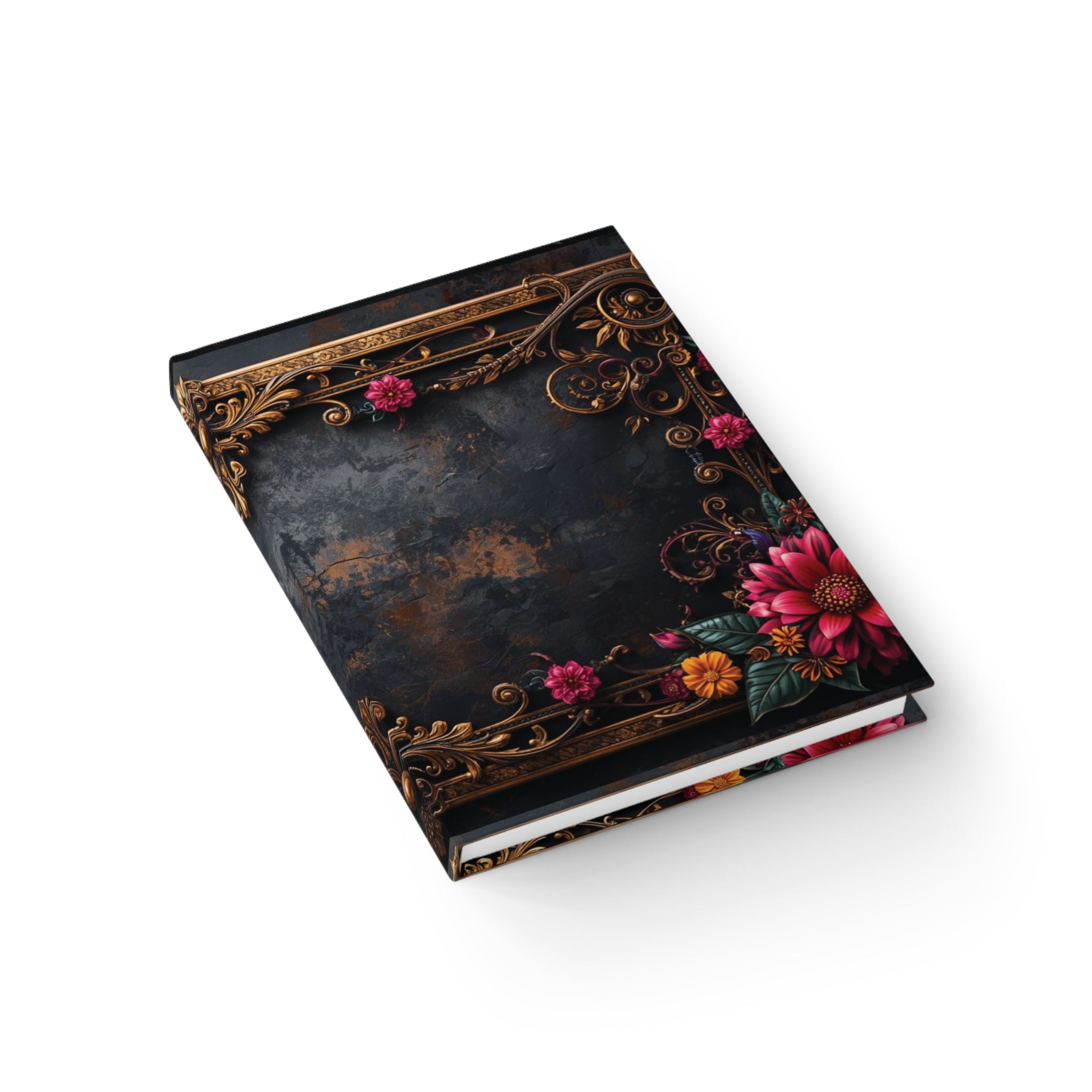 Hardcover Journal — Vintage Floral Frame Ruled Notebook