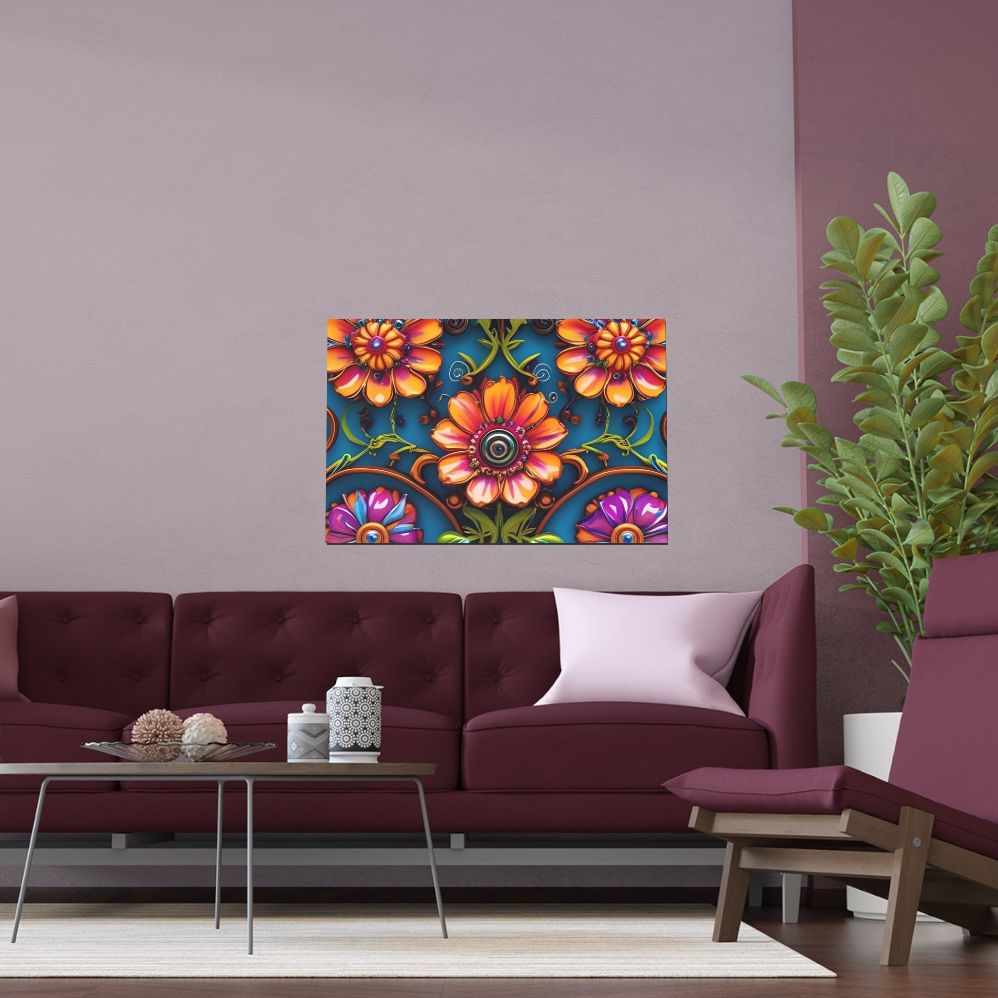 Floral Silk Poster – Vibrant Boho Wall Art for Indoor & Outdoor Decor