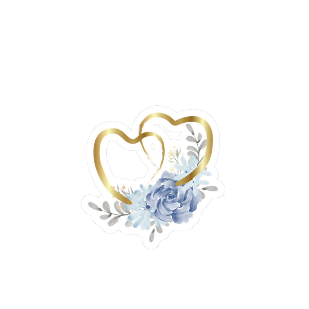 Gold Double Hearts Floral Sticker — Romantic Wedding & Anniversary Kiss-Cut Decal