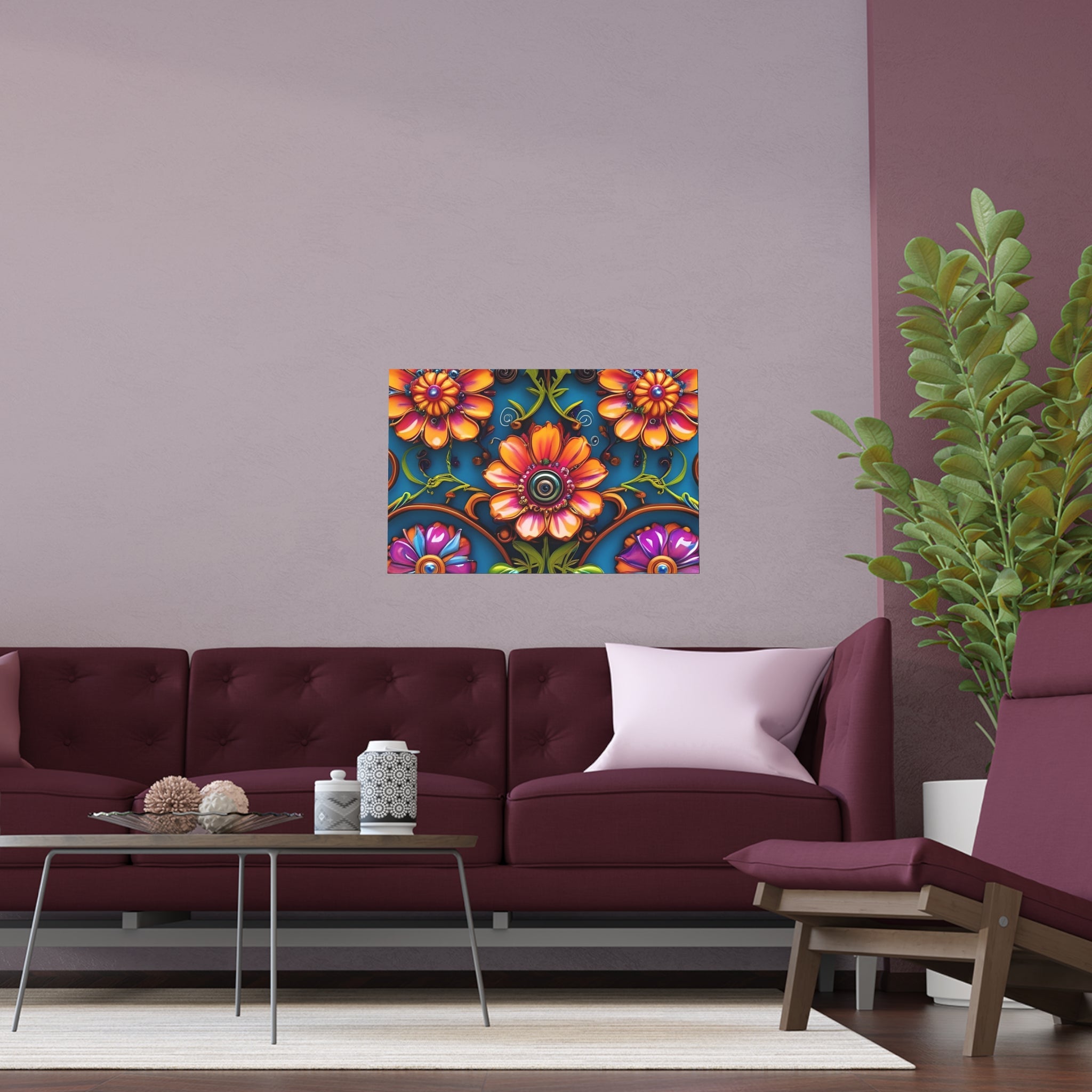 Floral Silk Poster – Vibrant Boho Wall Art for Indoor & Outdoor Decor