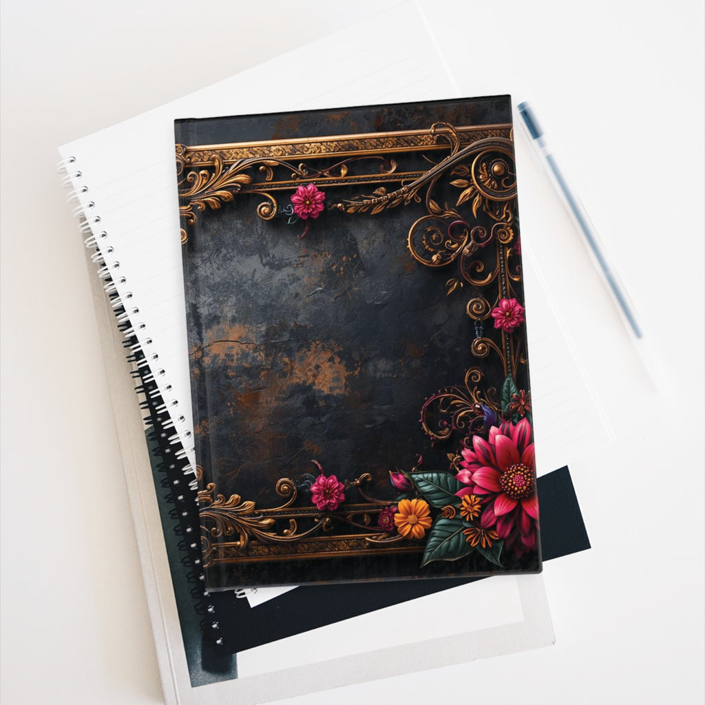 Hardcover Journal — Vintage Floral Frame Ruled Notebook